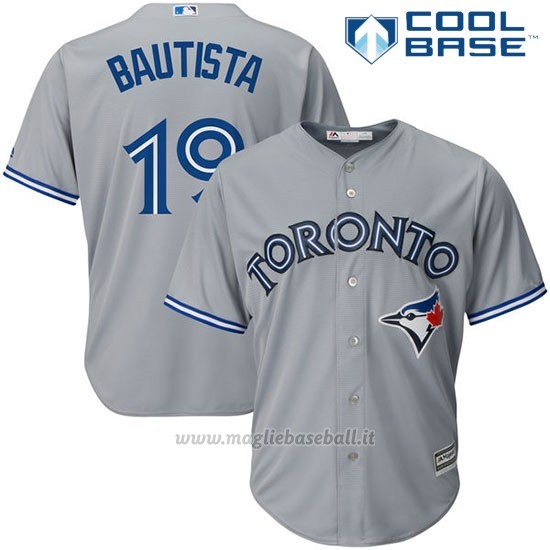 Maglia Baseball Uomo Toronto Blue Jays 19 Jose Bautista Cool Base Majestic Collezione Grigio